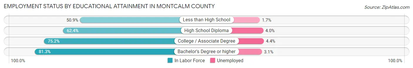 Employment Status by Educational Attainment in Montcalm County