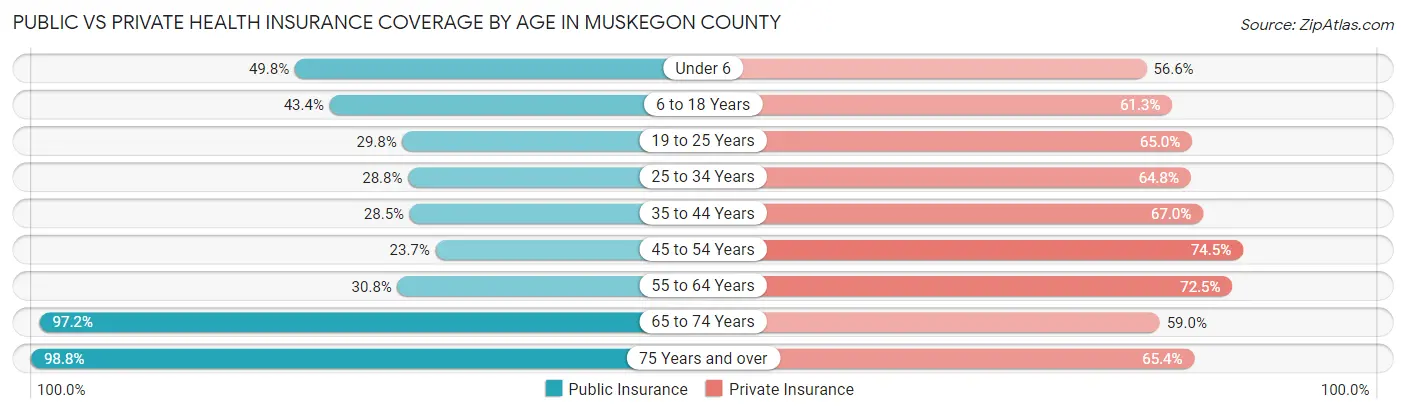 Public vs Private Health Insurance Coverage by Age in Muskegon County