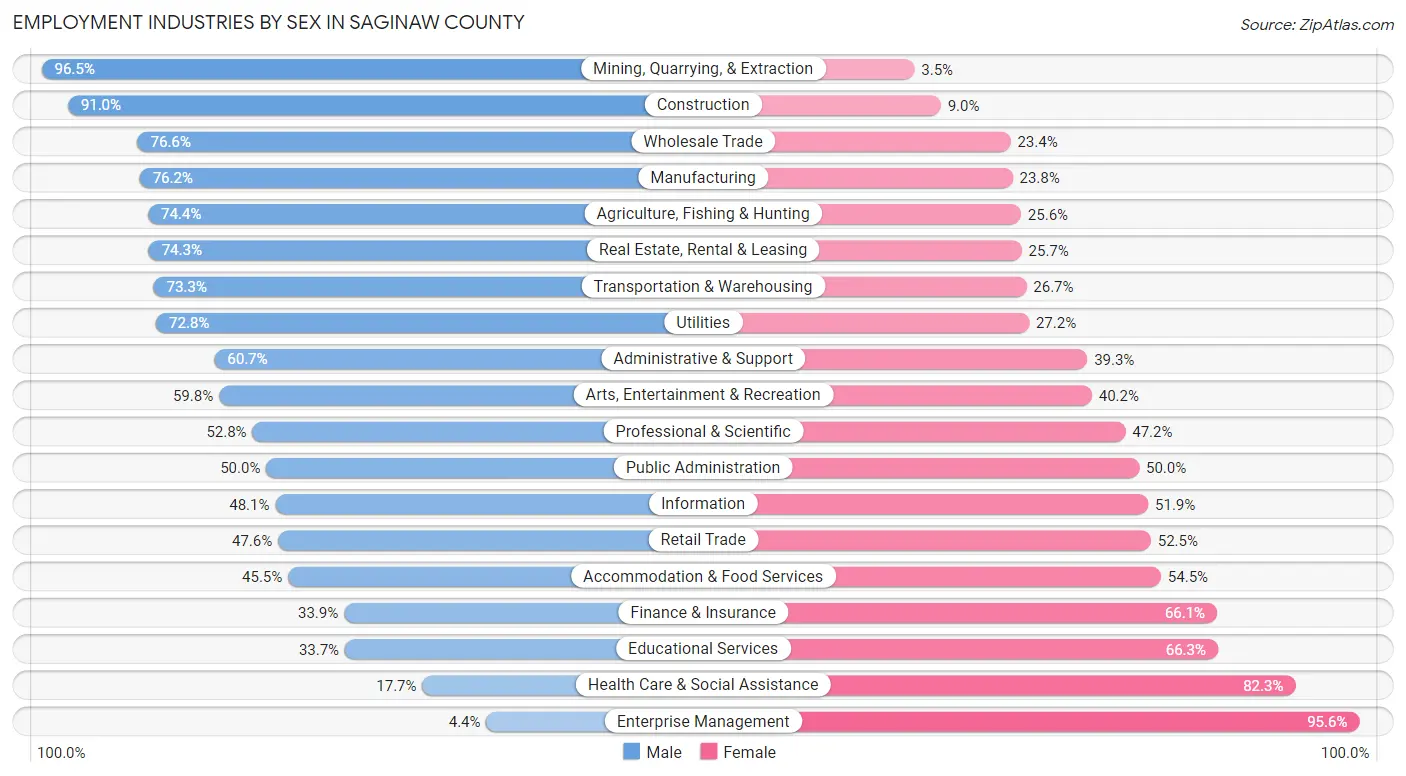 Employment Industries by Sex in Saginaw County