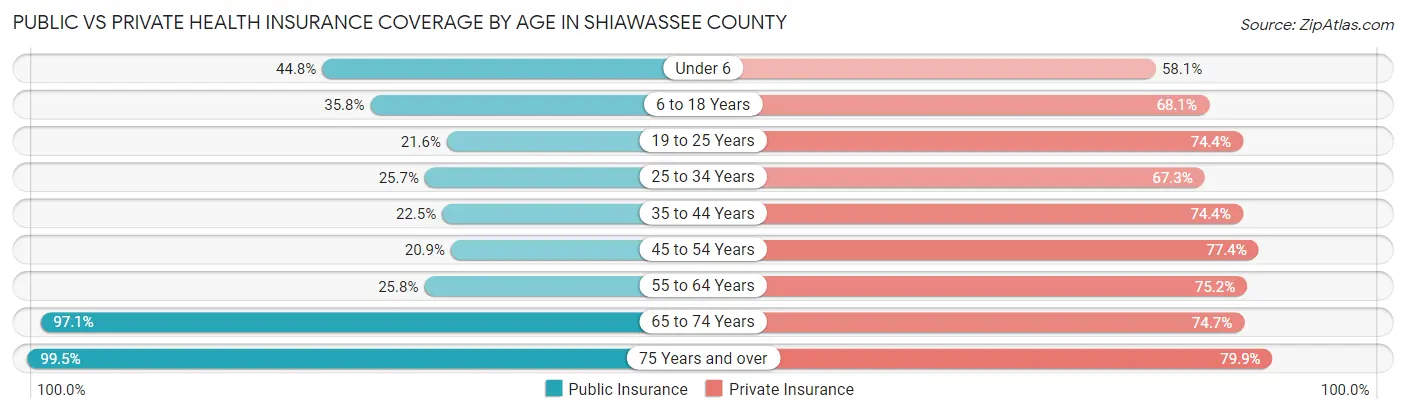 Public vs Private Health Insurance Coverage by Age in Shiawassee County