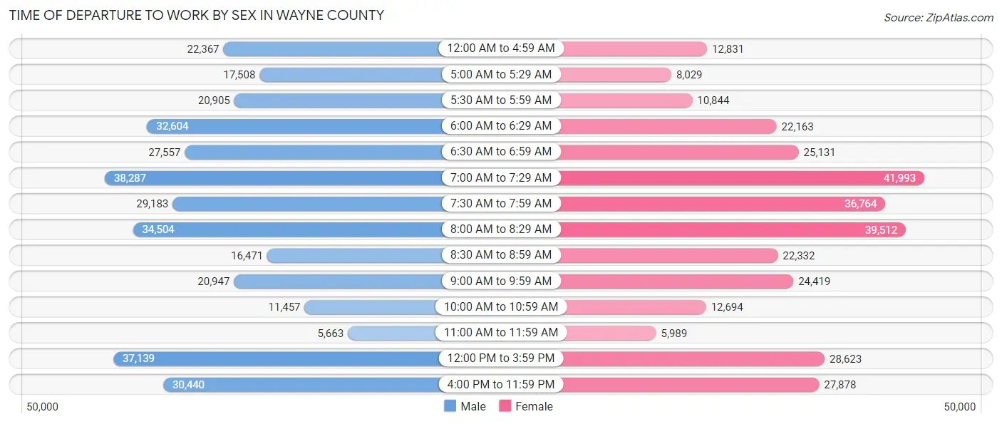 Time of Departure to Work by Sex in Wayne County