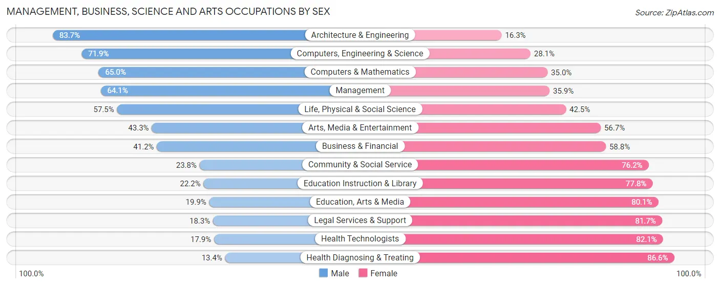 Management, Business, Science and Arts Occupations by Sex in Chisago County