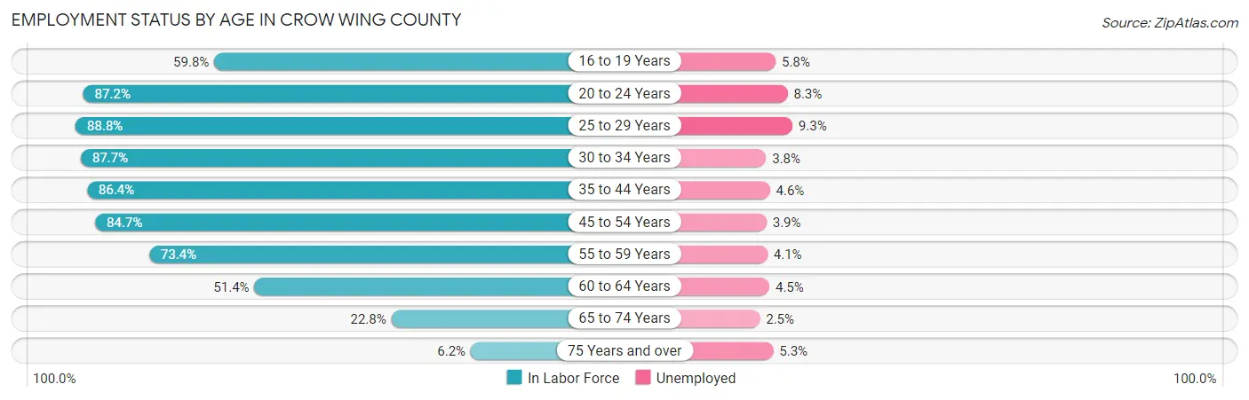 Employment Status by Age in Crow Wing County