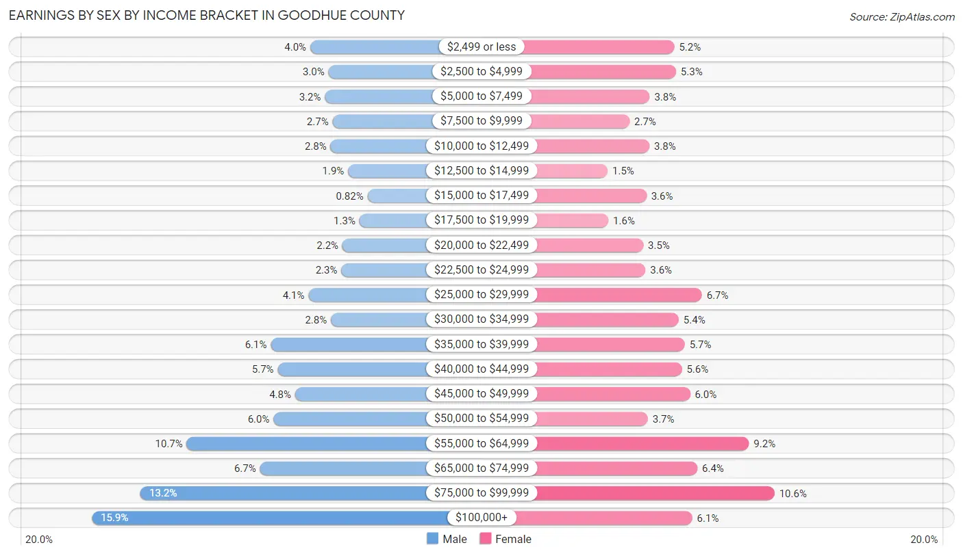 Earnings by Sex by Income Bracket in Goodhue County