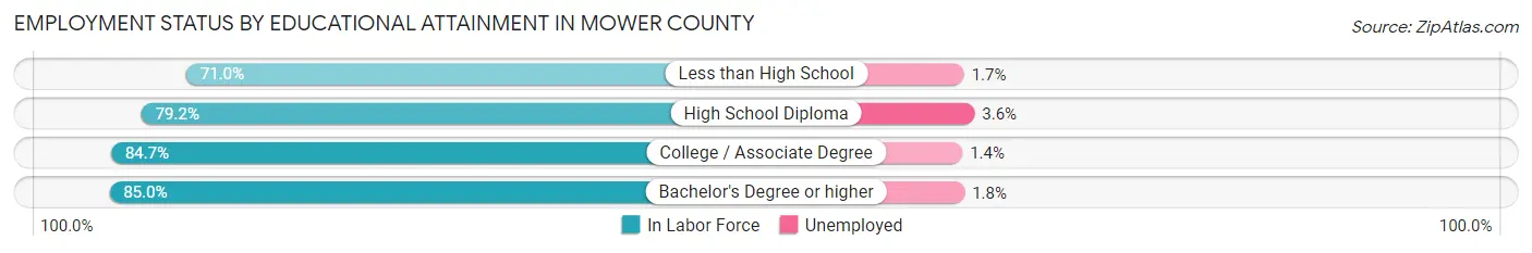 Employment Status by Educational Attainment in Mower County