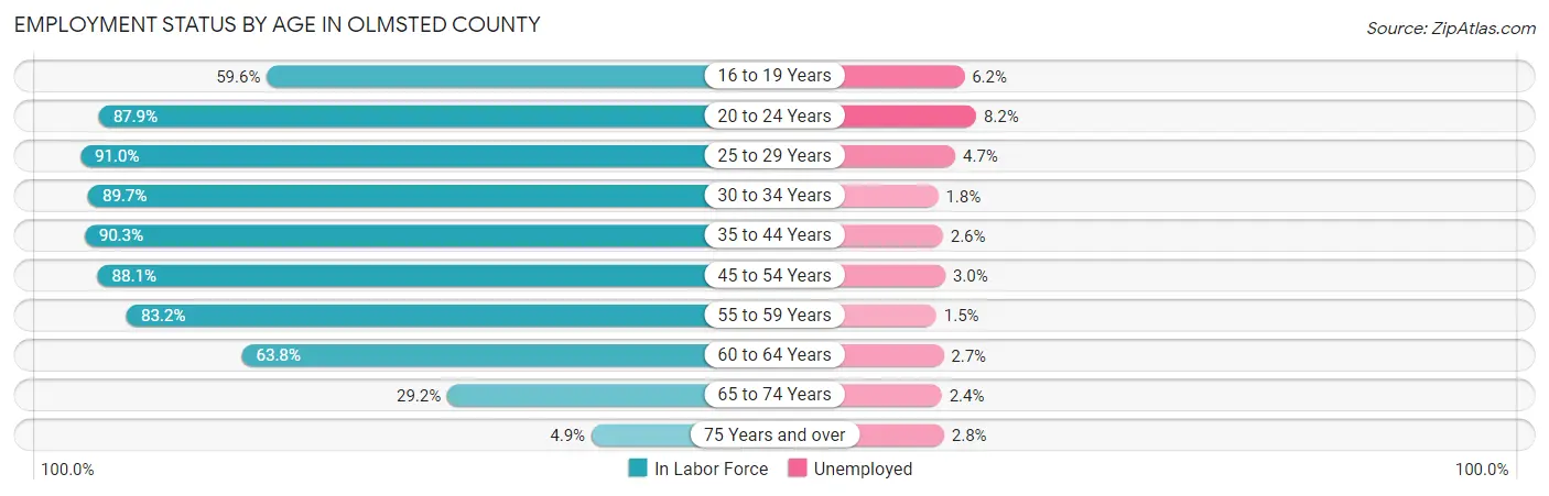 Employment Status by Age in Olmsted County