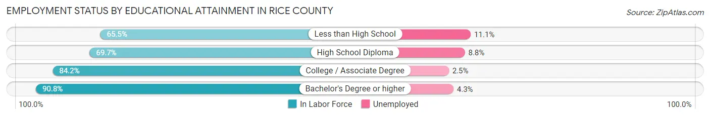Employment Status by Educational Attainment in Rice County
