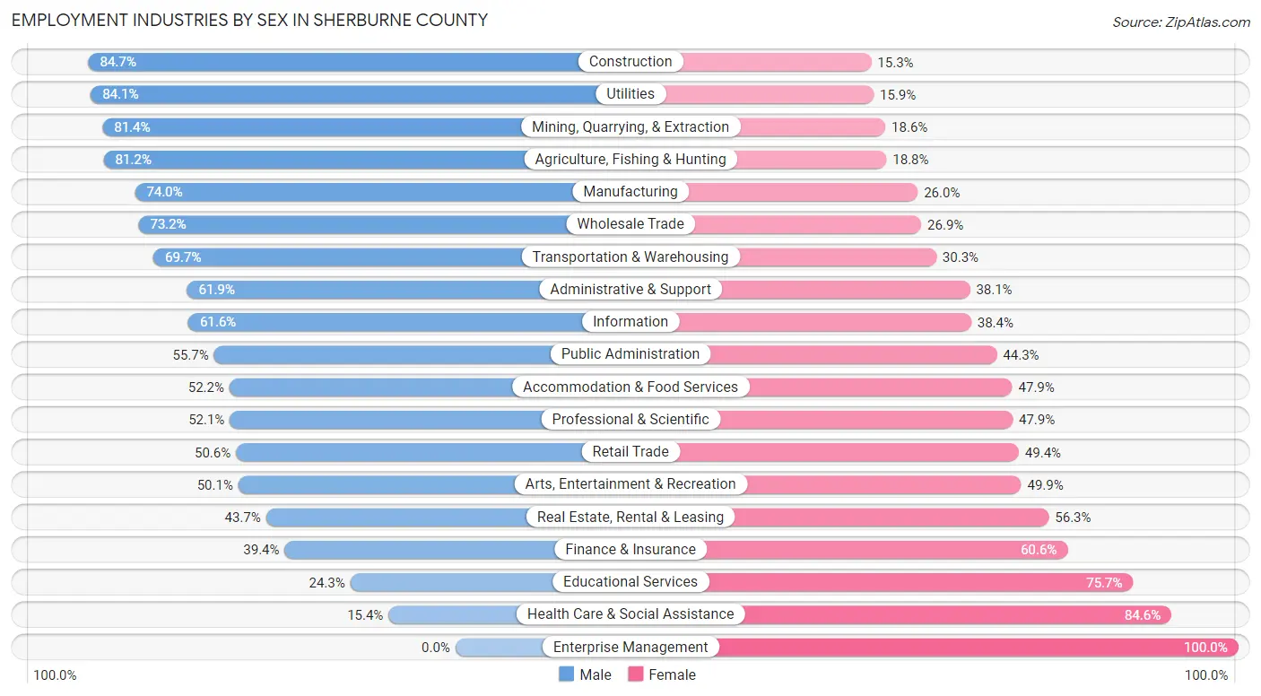 Employment Industries by Sex in Sherburne County