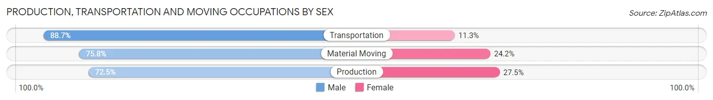 Production, Transportation and Moving Occupations by Sex in Stearns County