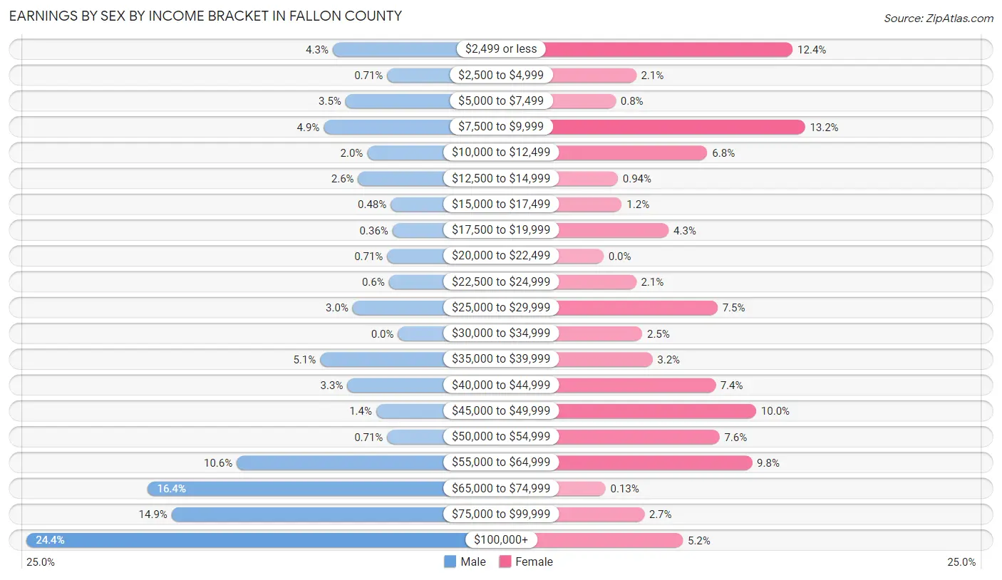 Earnings by Sex by Income Bracket in Fallon County
