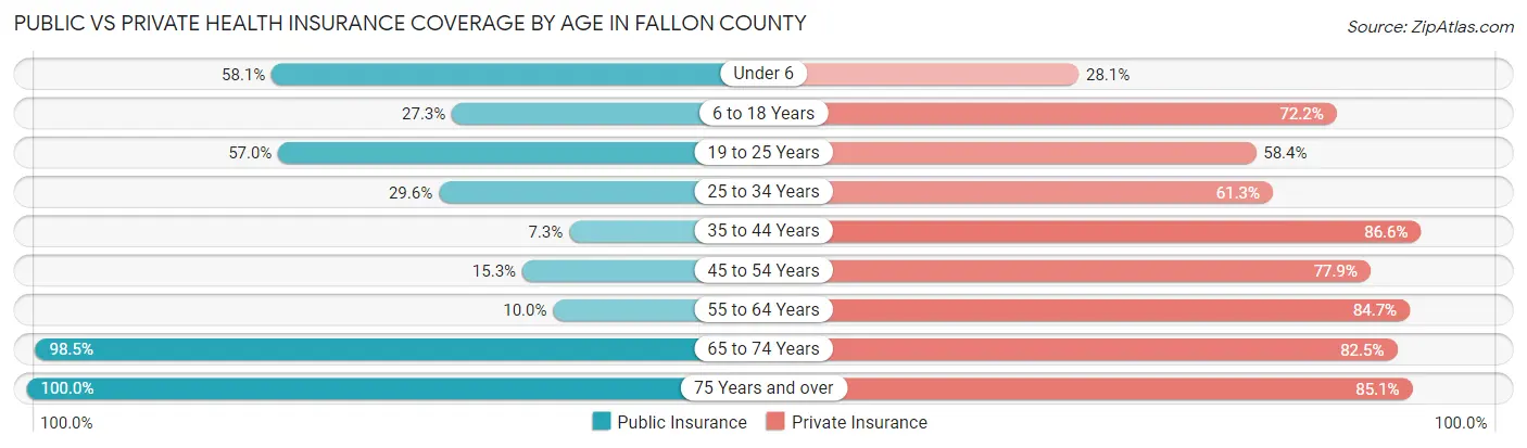 Public vs Private Health Insurance Coverage by Age in Fallon County