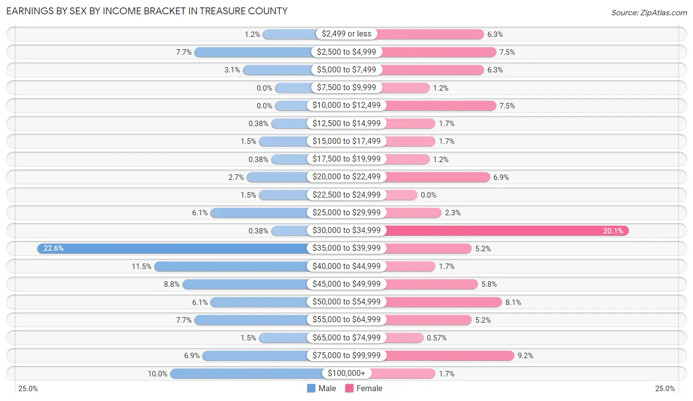 Earnings by Sex by Income Bracket in Treasure County
