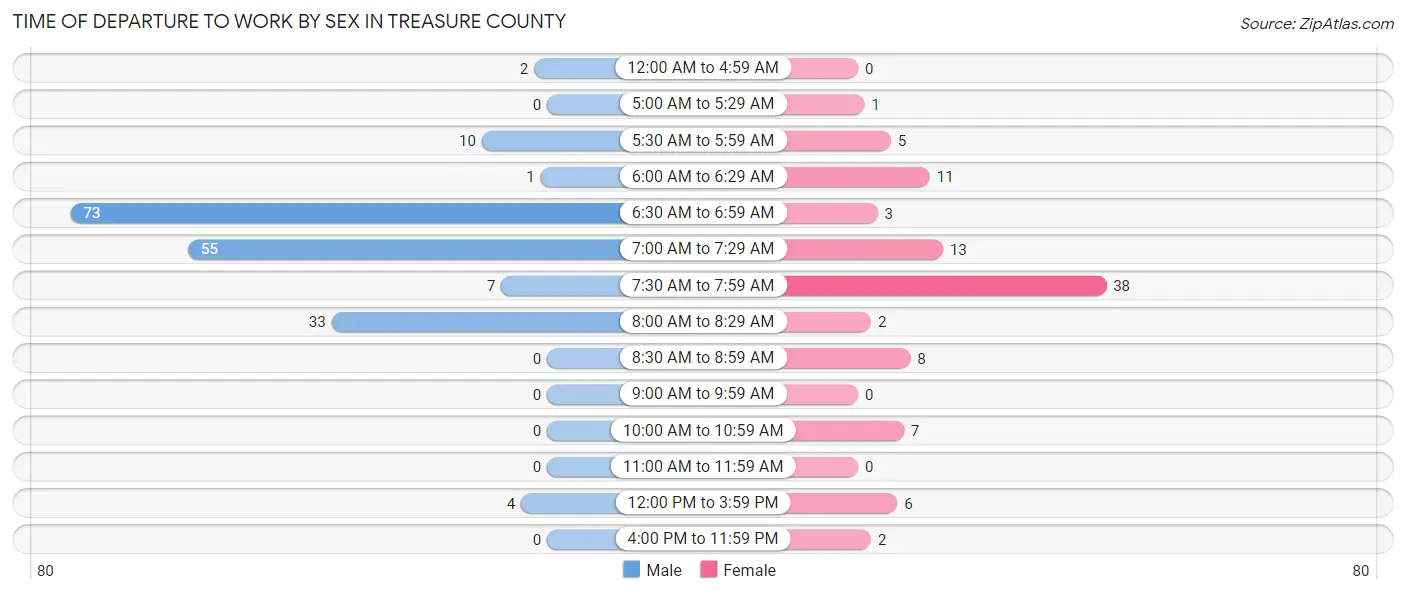 Time of Departure to Work by Sex in Treasure County