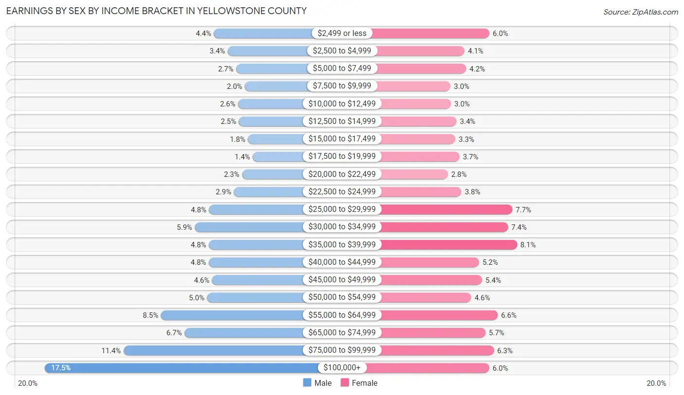 Earnings by Sex by Income Bracket in Yellowstone County
