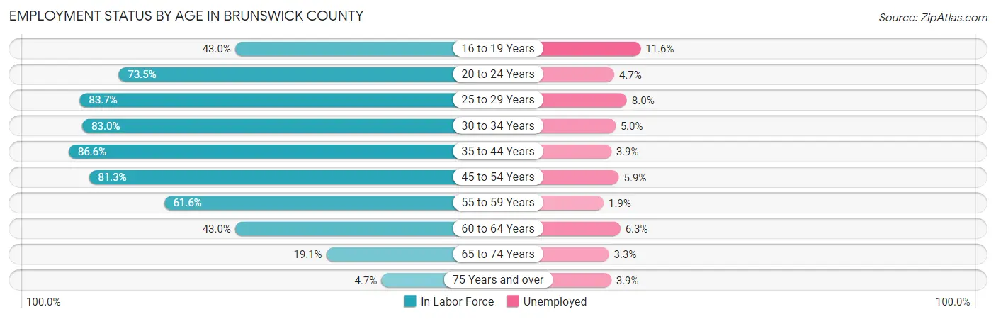 Employment Status by Age in Brunswick County