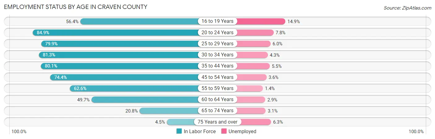Employment Status by Age in Craven County