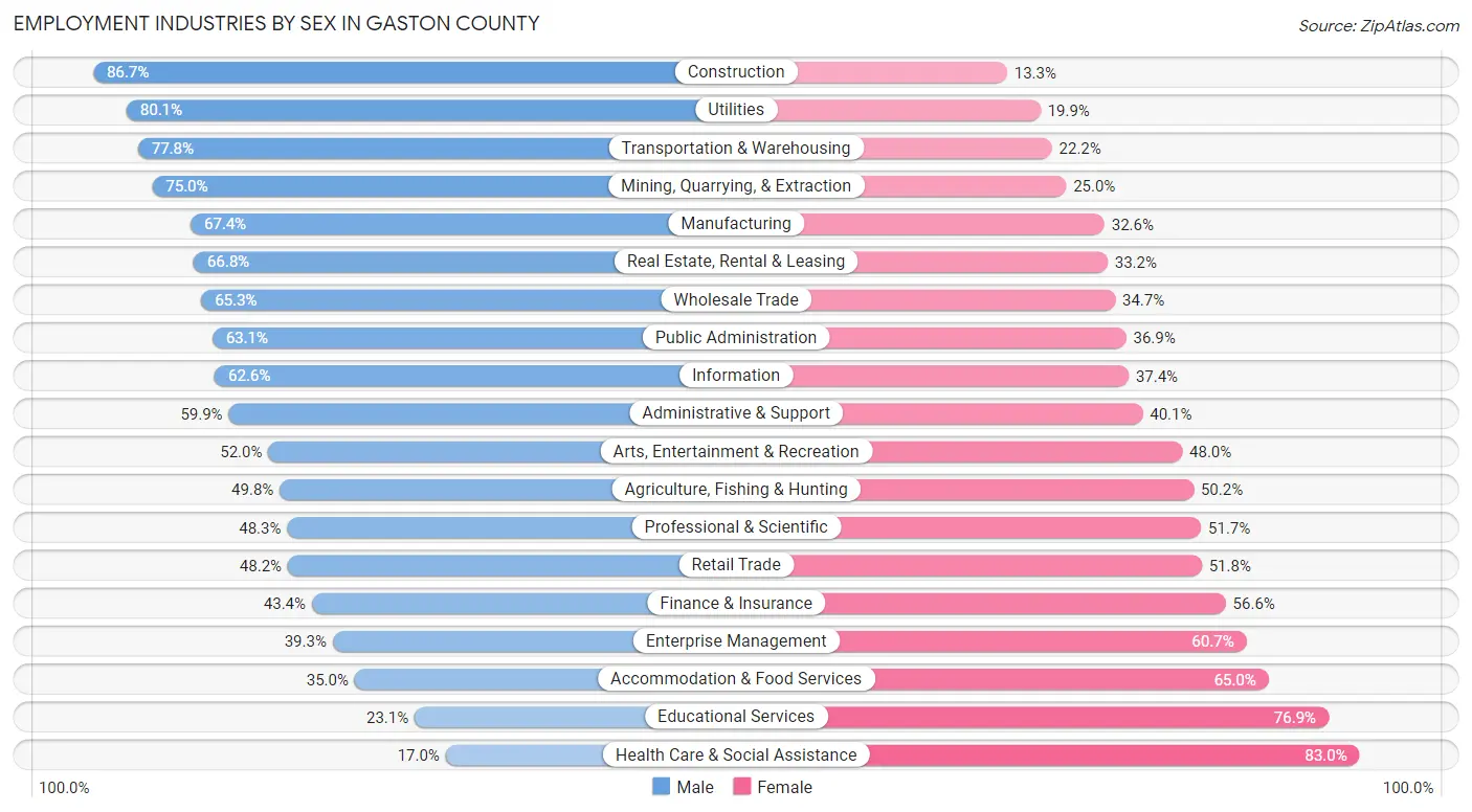 Employment Industries by Sex in Gaston County