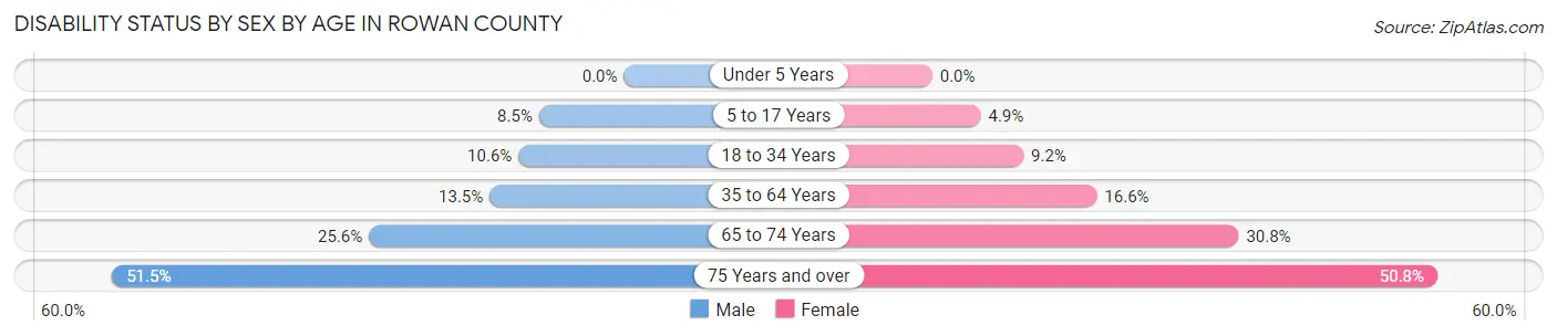 Disability Status by Sex by Age in Rowan County