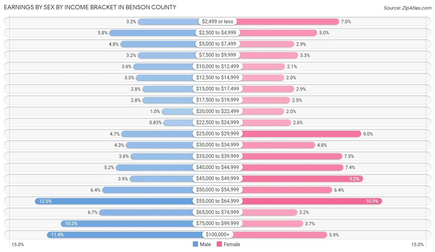 Earnings by Sex by Income Bracket in Benson County