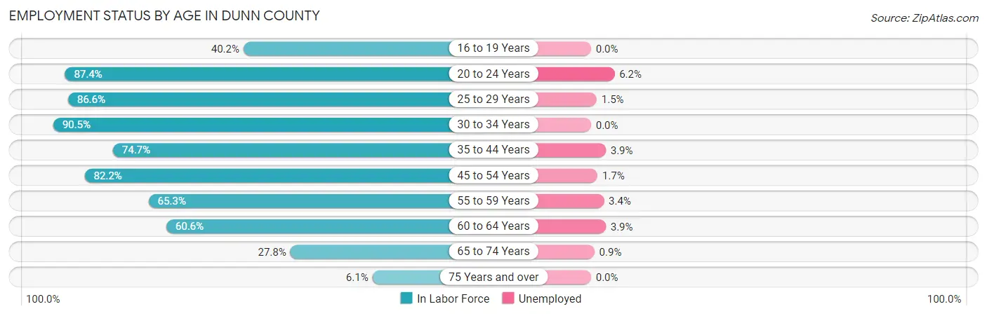Employment Status by Age in Dunn County