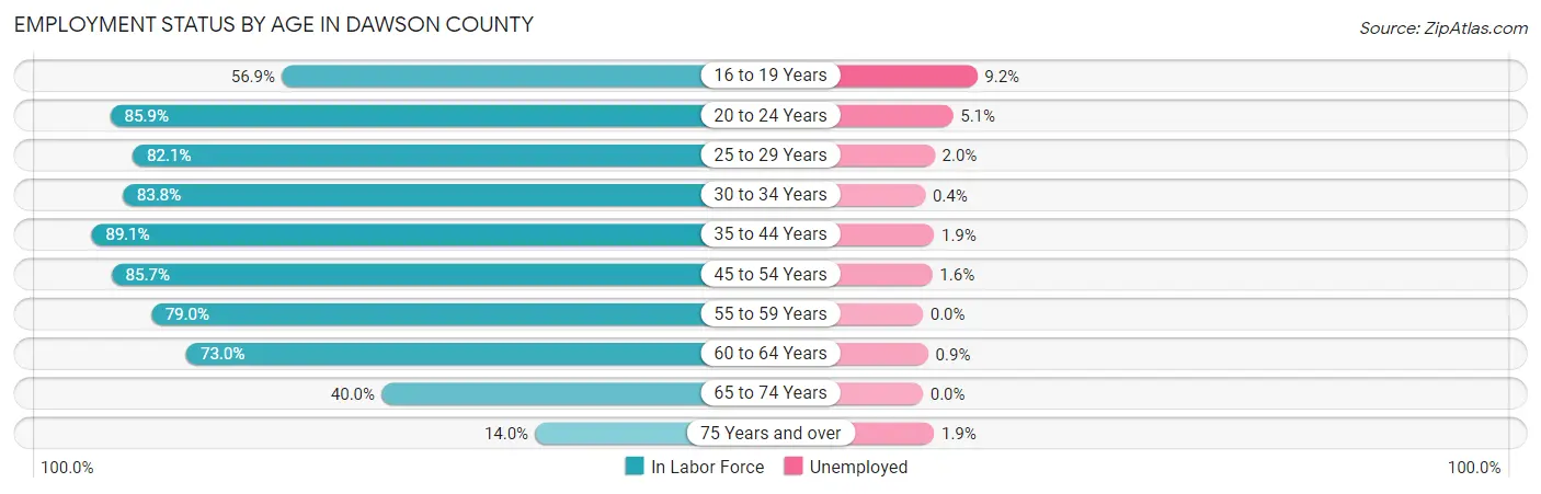 Employment Status by Age in Dawson County