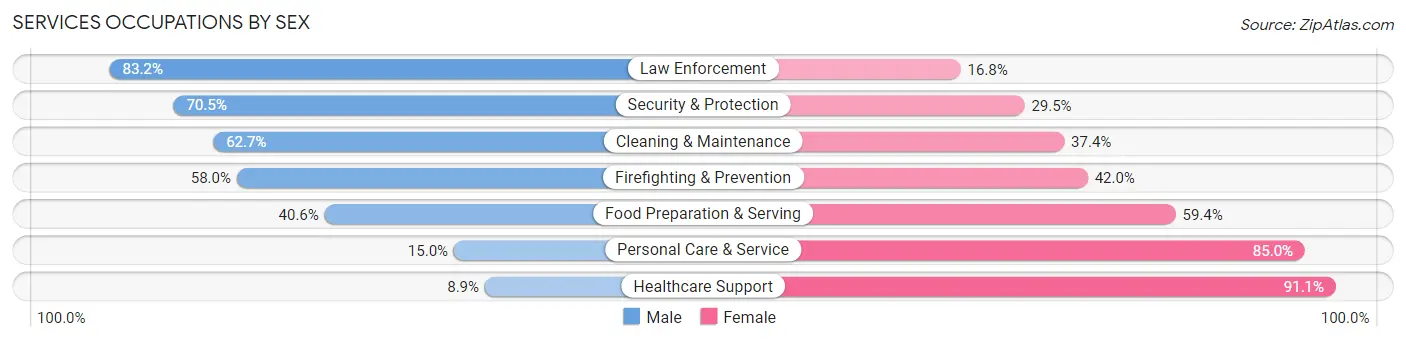 Services Occupations by Sex in Hall County