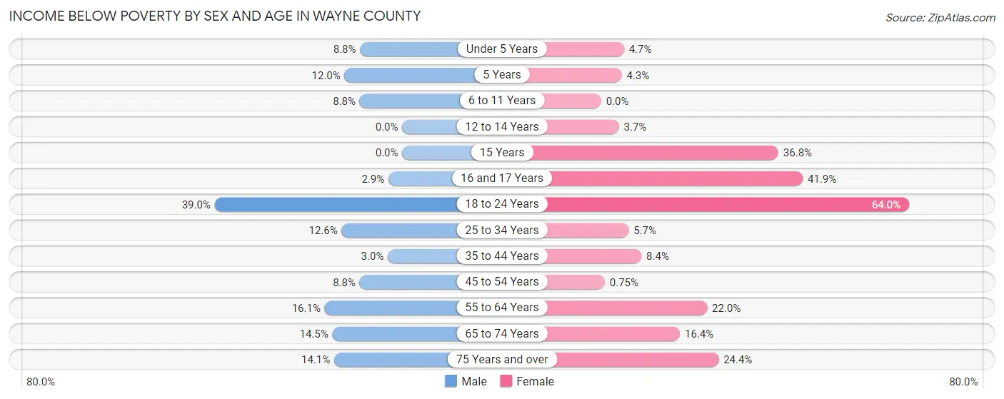 Income Below Poverty by Sex and Age in Wayne County