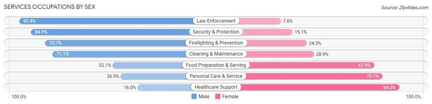 Services Occupations by Sex in Hunterdon County