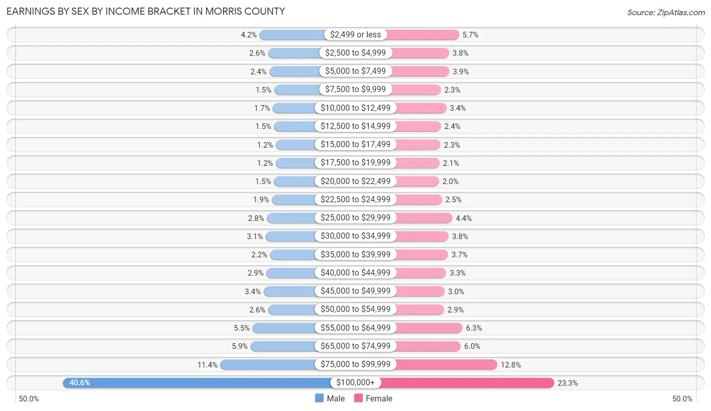 Earnings by Sex by Income Bracket in Morris County