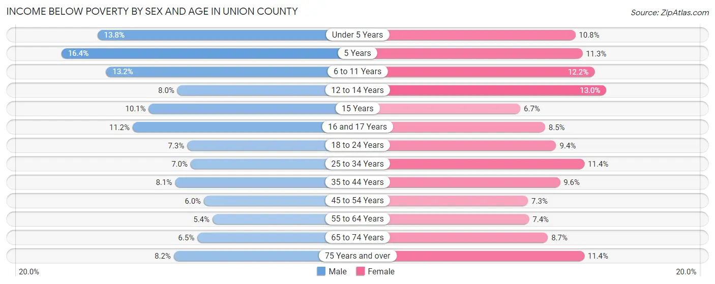 Income Below Poverty by Sex and Age in Union County
