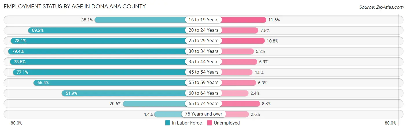 Employment Status by Age in Dona Ana County