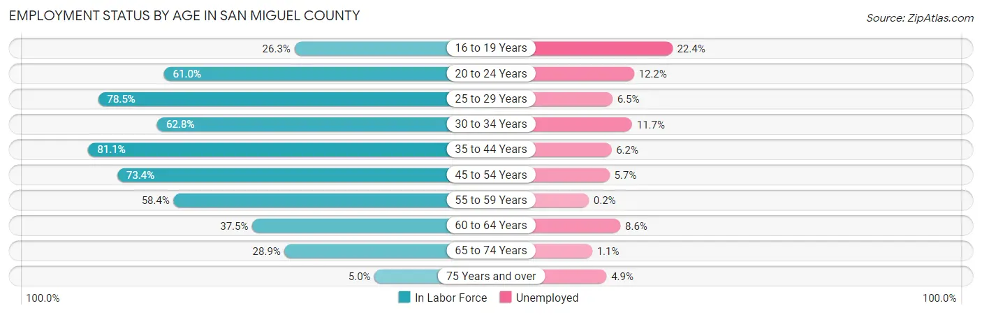 Employment Status by Age in San Miguel County
