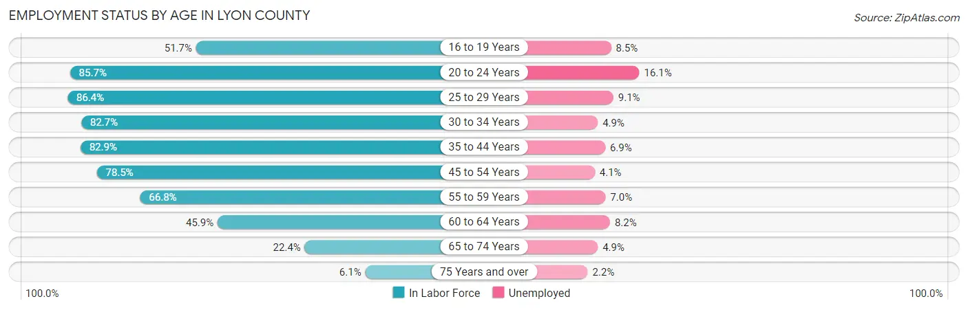 Employment Status by Age in Lyon County