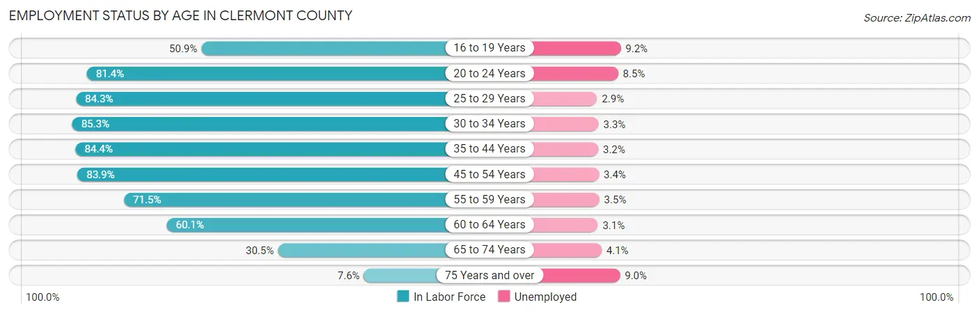 Employment Status by Age in Clermont County