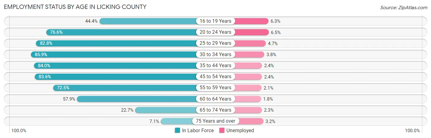 Employment Status by Age in Licking County