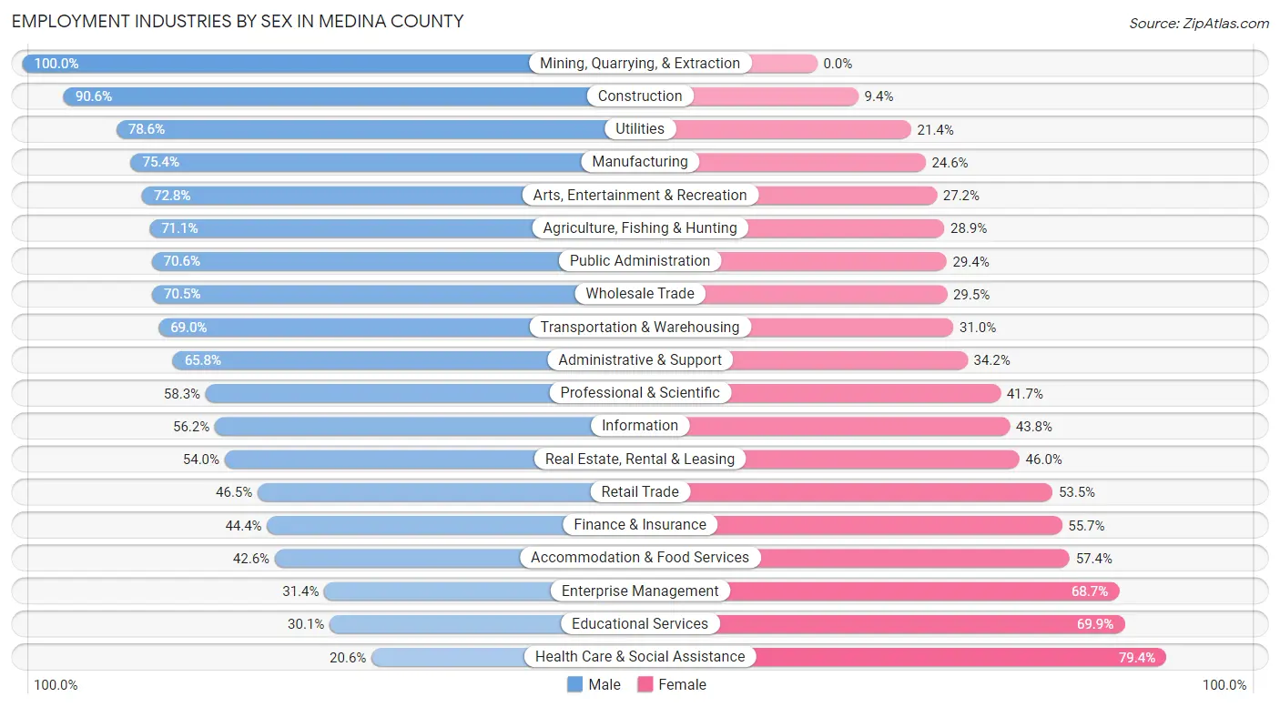 Employment Industries by Sex in Medina County