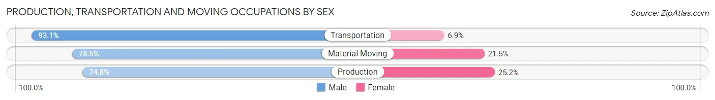 Production, Transportation and Moving Occupations by Sex in Canadian County