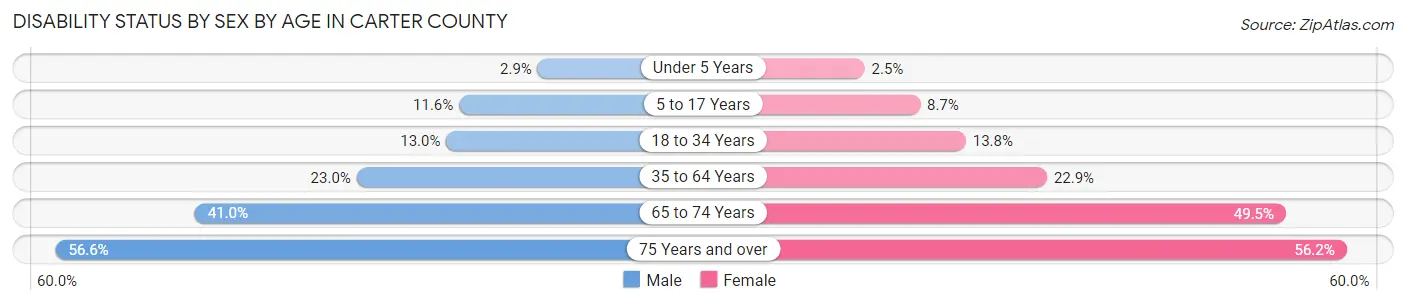 Disability Status by Sex by Age in Carter County
