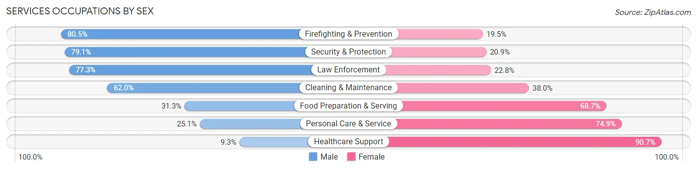 Services Occupations by Sex in Creek County