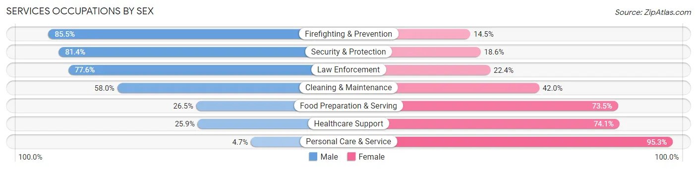 Services Occupations by Sex in Tillamook County