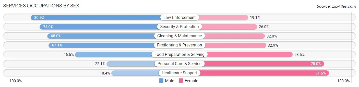 Services Occupations by Sex in Bucks County