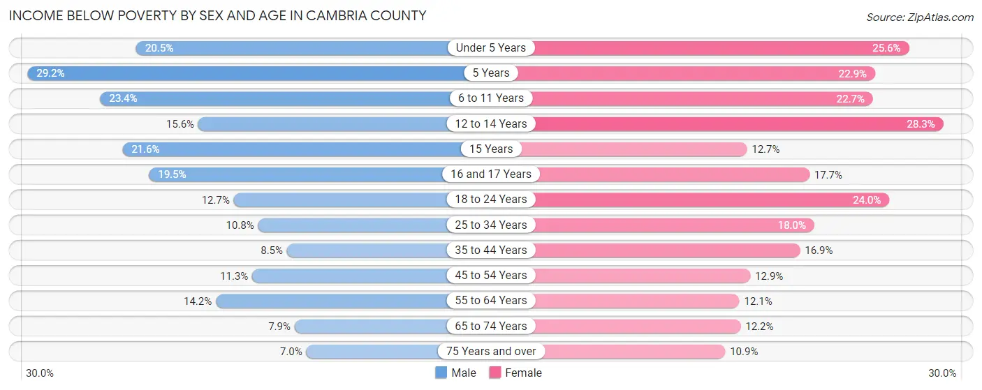 Income Below Poverty by Sex and Age in Cambria County
