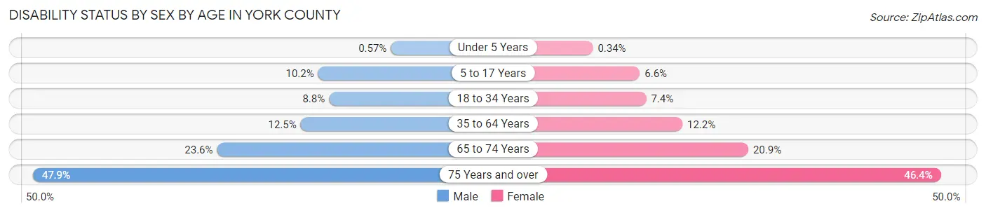 Disability Status by Sex by Age in York County
