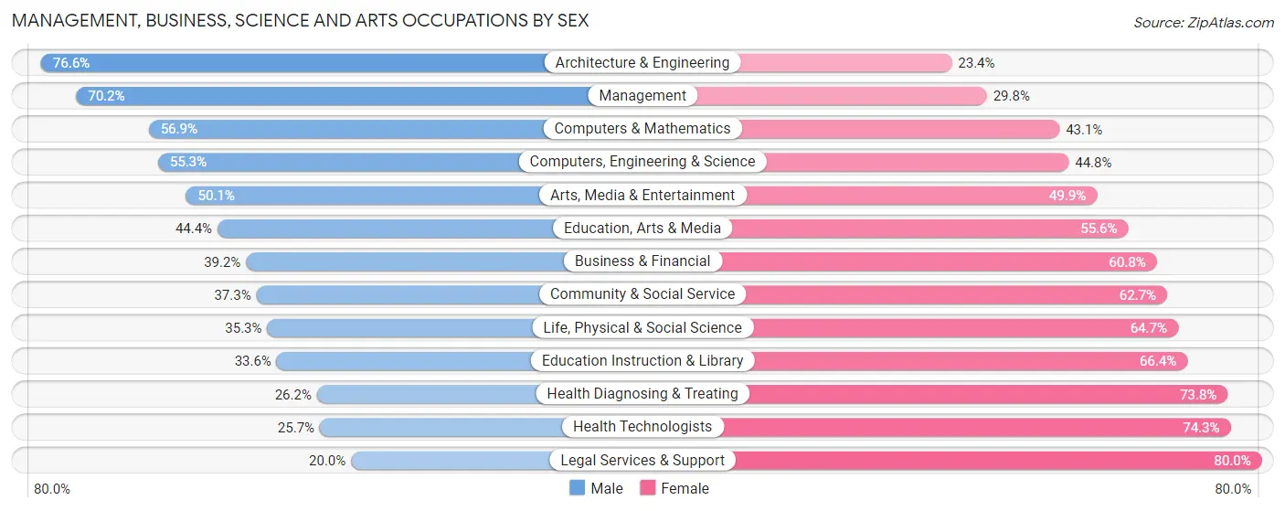 Management, Business, Science and Arts Occupations by Sex in Brookings County