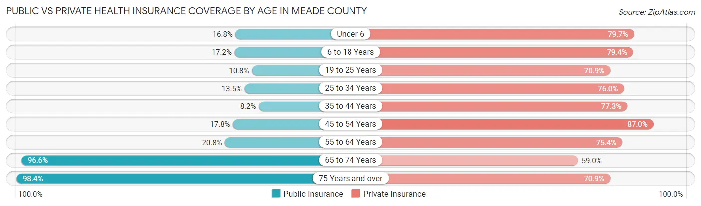Public vs Private Health Insurance Coverage by Age in Meade County