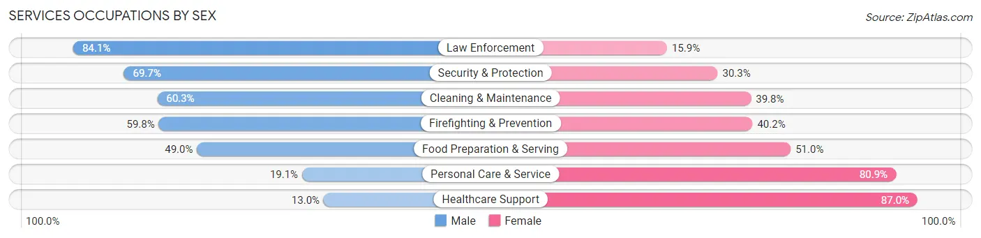 Services Occupations by Sex in Minnehaha County