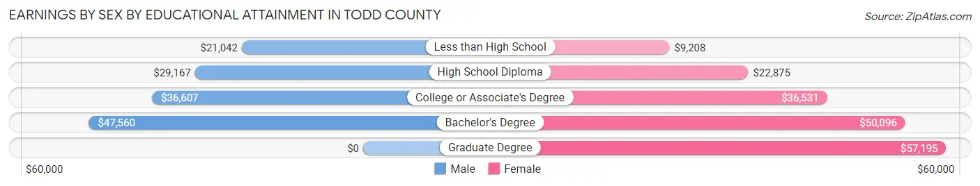 Earnings by Sex by Educational Attainment in Todd County
