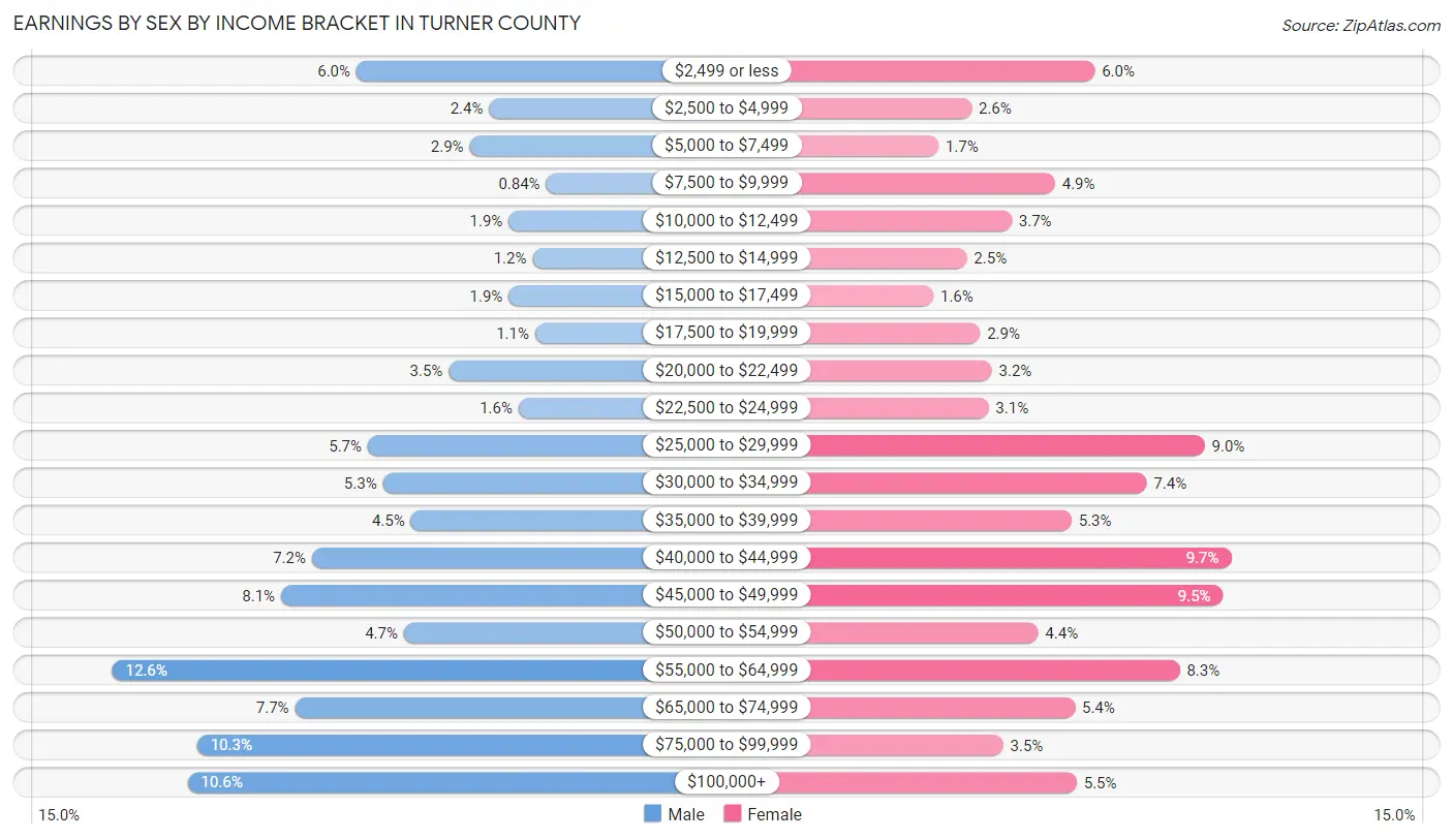 Earnings by Sex by Income Bracket in Turner County