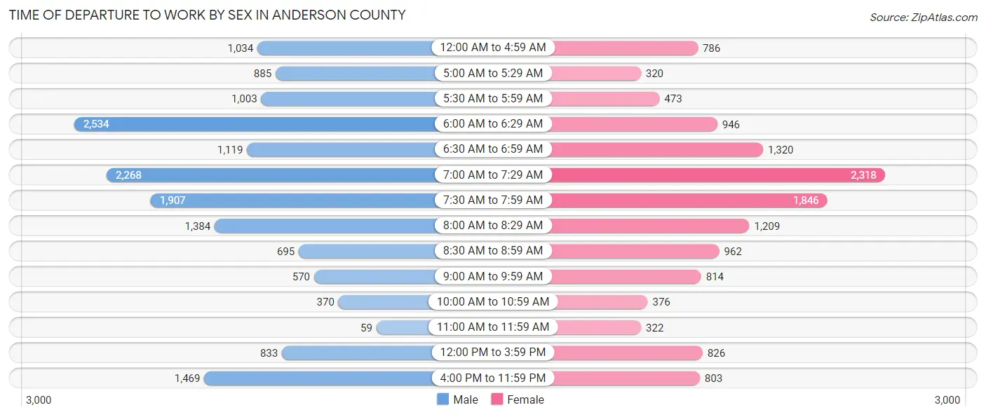 Time of Departure to Work by Sex in Anderson County
