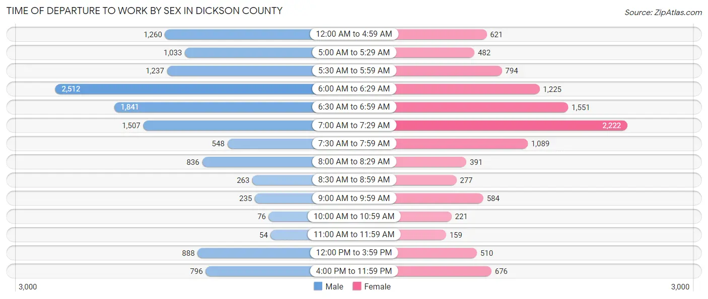 Time of Departure to Work by Sex in Dickson County